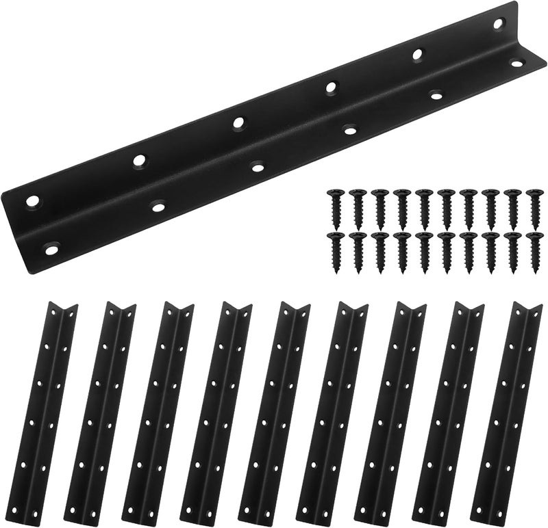 Redunest L Bracket, Heavy Duty Corner Brace, 10 Pack 10.8" Metal Shelf Bracket Angle Bracket for Shelves, Black Metal Braces for Wood,275mm Overall Length - Image 1